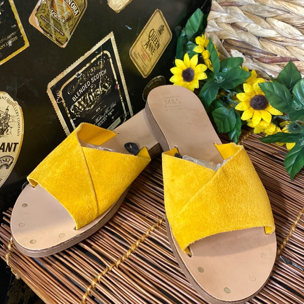 M&S Yellow Suede Slide On Flats